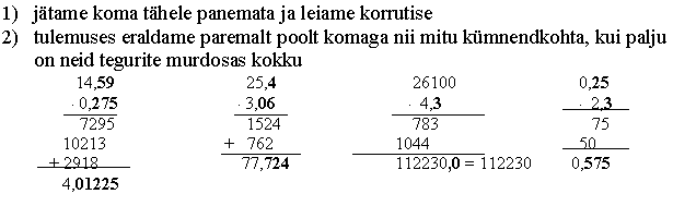 5.3 Kümnendmurdude korrutamine