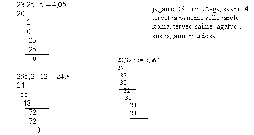 5.4 Kümnendmurru jagamine naturaalarvuga